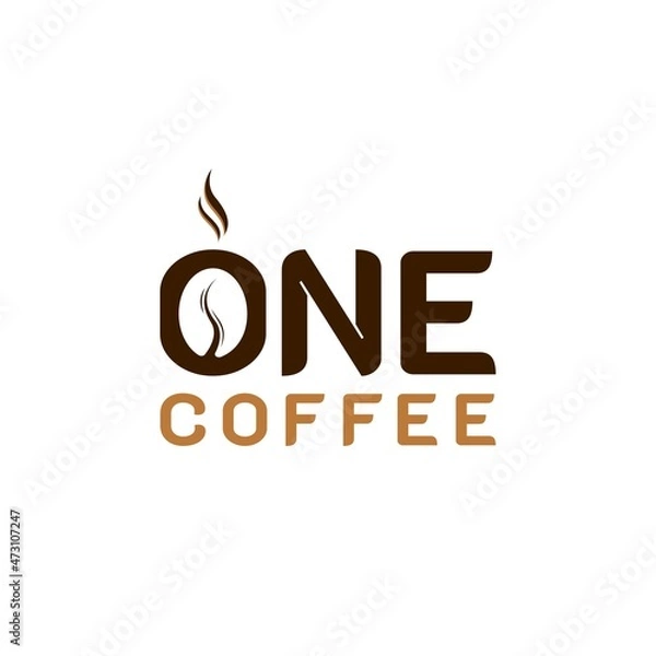 Fototapeta One Coffee Logo Design. With the coffee bean icon inside the letter O. On brown color. Simple and elegant logo illustration vector