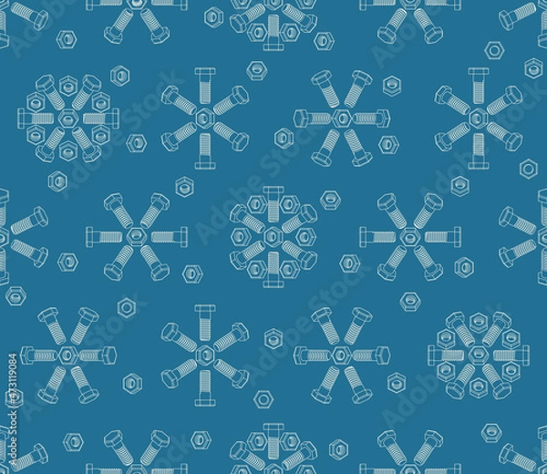 Fototapeta Christmas seamless pattern of fasteners laid out in the shape of snowflakes. Vector background.