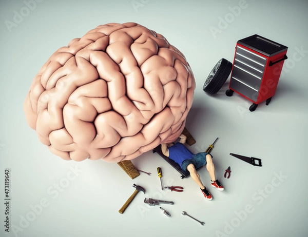 Obraz Mechanic repairs  human brain.