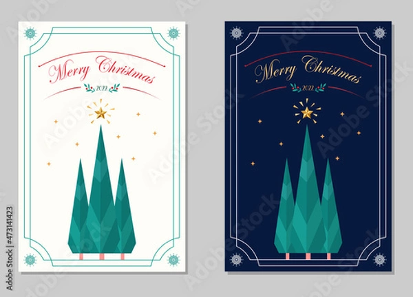 Fototapeta Merry Christmas modern greeting cards. Set of two card in white and blue background. Merry Christmas and Happy New Year.