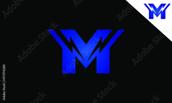Obraz Letter MV or VM Lightning Logo Design Vector