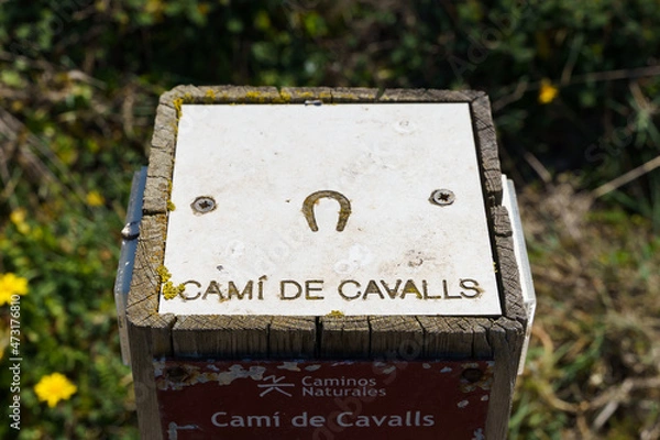 Fototapeta Camí de Cavalls sign in Menorca, near Sa Falconera point of view, Balearic Islands, Spain