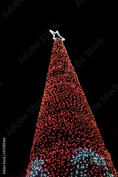 Obraz Christmas tree with red lights