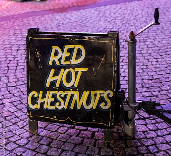 Fototapeta Roasted Chestnut Sign at Christmas Market