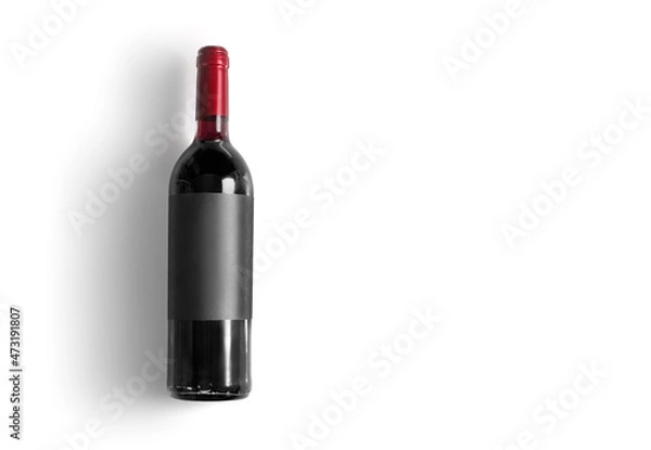 Obraz Top view of wine bottle isolated on white background