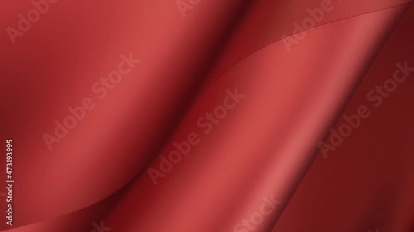 Fototapeta 3D rendering of red cloth podium or pedestal with empty studio room, product background, template mockup for valentine's day display, love concept, geometric of square shape