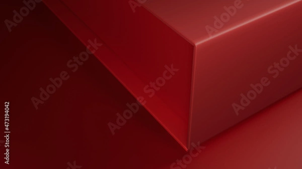 Fototapeta 3D rendering of red cube podium or pedestal with empty studio room, product background, template mockup for valentine's day display, love concept, geometric of square shape
