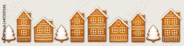 Obraz Świąteczne piernika graniczne. Zimowe wakacje ilustracja wektorowa.