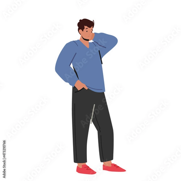 Fototapeta Thoughtful Man Scratching Head Thinking on Question Isolated on White Background. Male Character Think, Search Solution