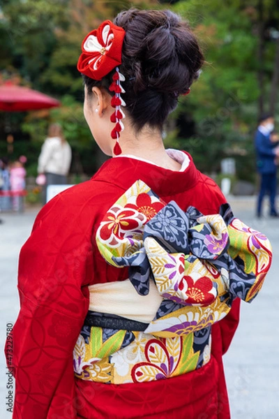 Fototapeta 成人式　振袖　帯　和服　つまみ細工　ネイル