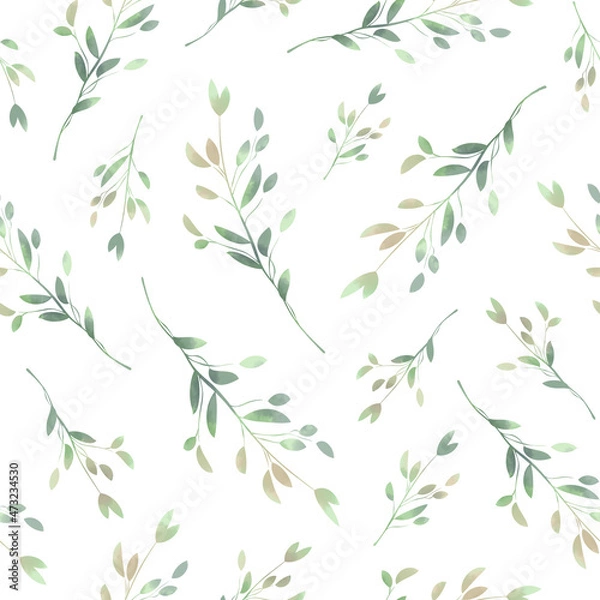 Fototapeta Spring foliage. Seamless pattern in a watercolor style. Background for fabric, wallpaper, postcards.