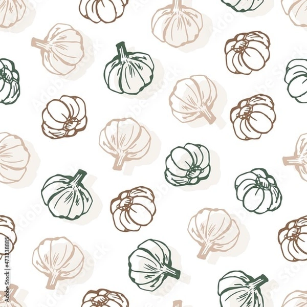 Fototapeta Garlic Vegetable Line Art Vector Seamless Pattern