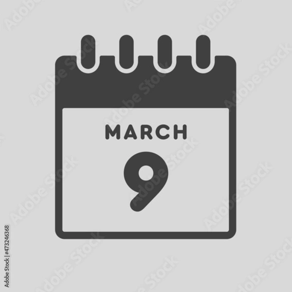 Fototapeta Icon day date 9 March, template calendar page