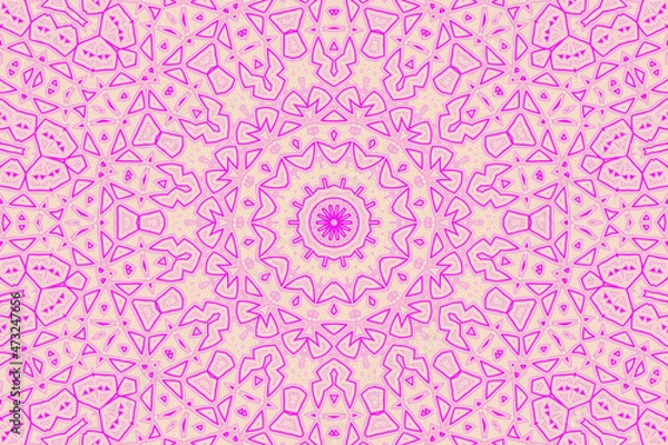 Fototapeta Purple and Pink Abstract kaleidoscope background. kaleidoscope texture design. multicolor kaleidoscope. Kaleidoscopic pattern. Mandala pattern. Batik Pattern