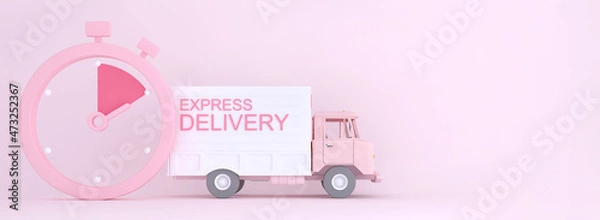 Fototapeta 3D Online express delivery service concept, fast response delivery by courier Pickup, Delivery, Online Shipping Services. 3d Rendering. 