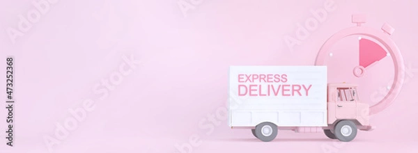 Fototapeta 3D Online express delivery service concept, fast response delivery by courier Pickup, Delivery, Online Shipping Services. 3d Rendering. 