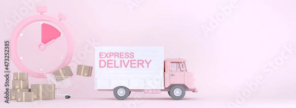 Fototapeta 3D Online express delivery service concept, fast response delivery by courier Pickup, Delivery, Online Shipping Services. 3d Rendering. 