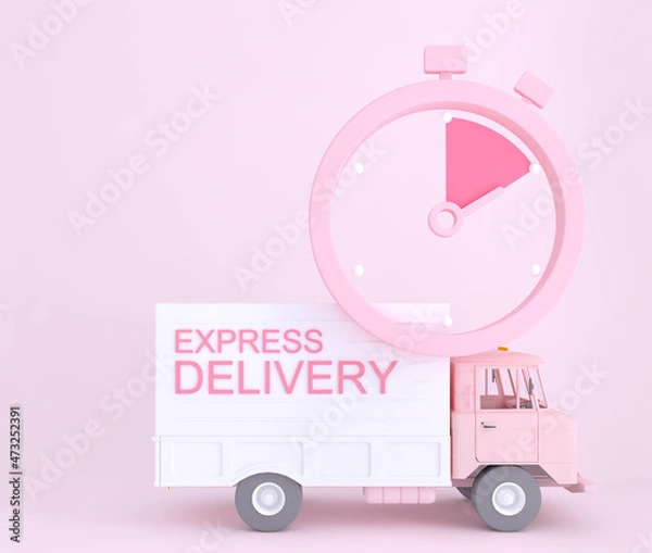 Fototapeta 3D Online express delivery service concept, fast response delivery by courier Pickup, Delivery, Online Shipping Services. 3d Rendering. 