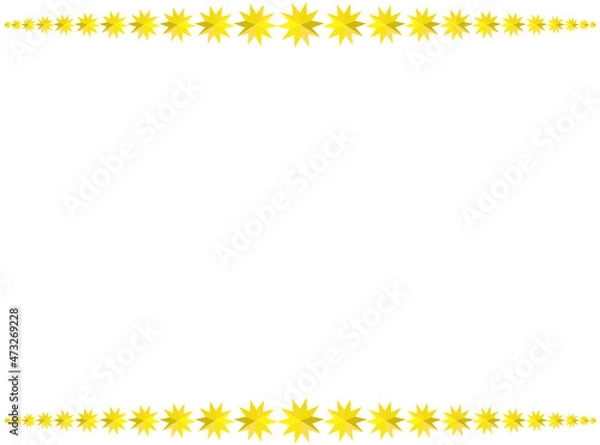 Fototapeta 黄色の大小星型多角形で出来た、上下フレーム背景