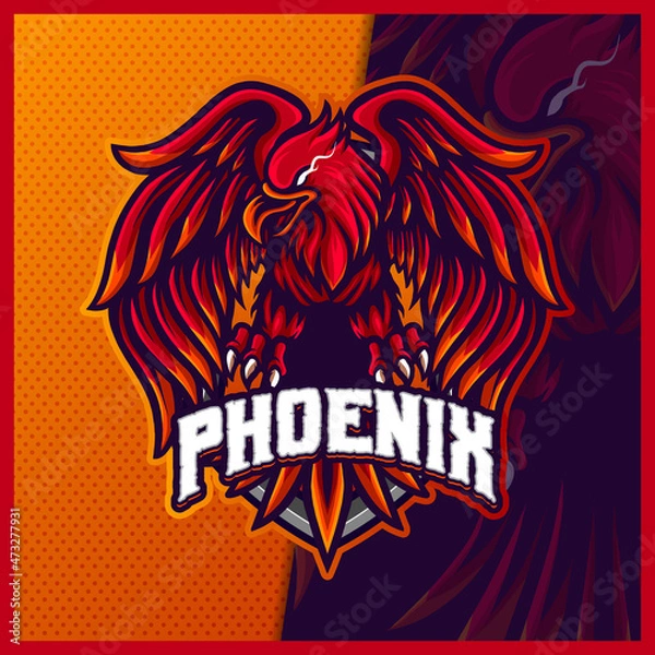 Fototapeta Phoenix eagle falcon hawk mascot esport logo design illustrations vector template, Live Bird logo for team game streamer youtuber banner twitch discord