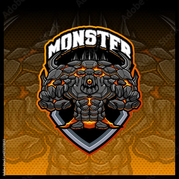 Fototapeta Giant Lava Volcano Golem Rock Monster mascot esport logo design illustrations vector template, Stone Monster logo for team game streamer merch, full color cartoon style