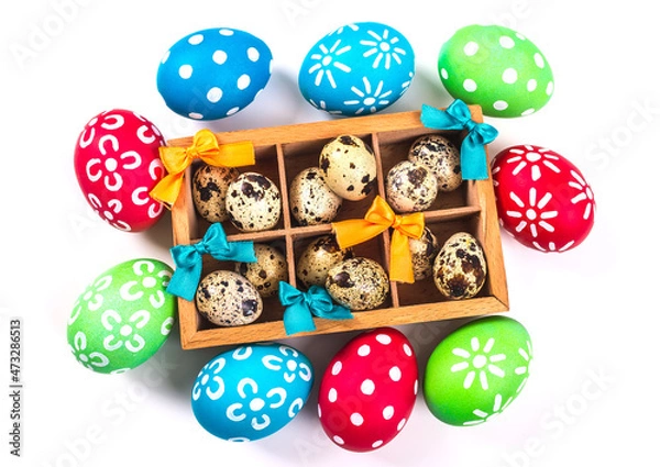 Obraz Colorful handmade easter eggs isolated on a white.