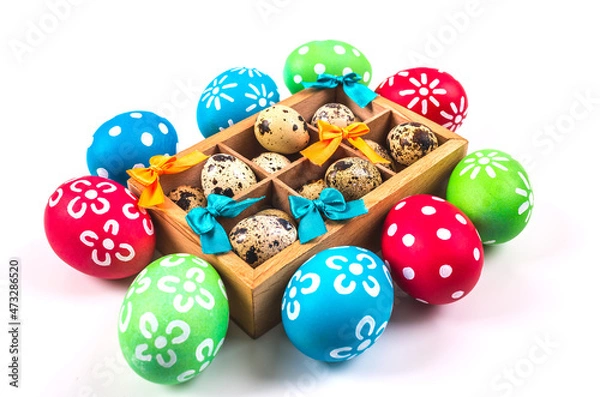 Obraz Colorful handmade easter eggs isolated on a white.