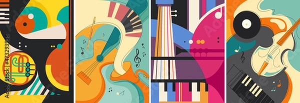 Fototapeta Set of classical music posters. Placard designs in different styles.