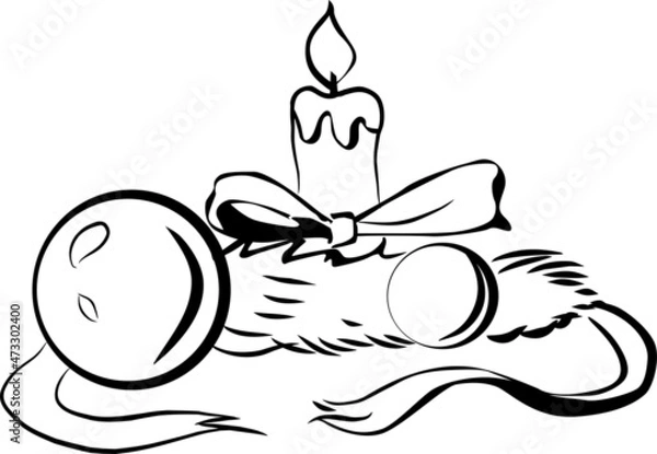 Fototapeta The Christmas headdress consists of a candle, which is tied with a bow and stands surrounded by baubles, twigs and ribbons
