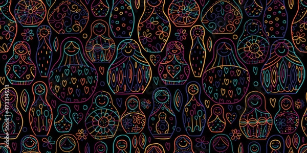 Fototapeta Seamless pattern with russian nesting dolls, Matryoshka