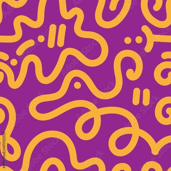 Fototapeta Seamless abstract pattern on purple background. Vector doodle image. Graphic linear wallpaper.