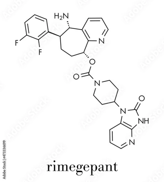 Fototapeta Rimegepant migraine drug molecule. Skeletal formula.