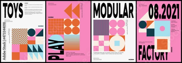 Fototapeta Brutalist Poster Design Template With Abstract Geometric Shapes