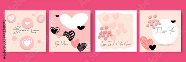 Fototapeta Happy Valentine's Day greeting cards. Trendy abstract square art templates. Suitable for social media posts, mobile apps, banners design and web/internet ads.