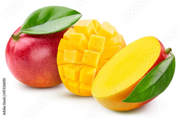 Fototapeta Mango and leaves, isolated on white background. Full depth of field. Mango With clipping path