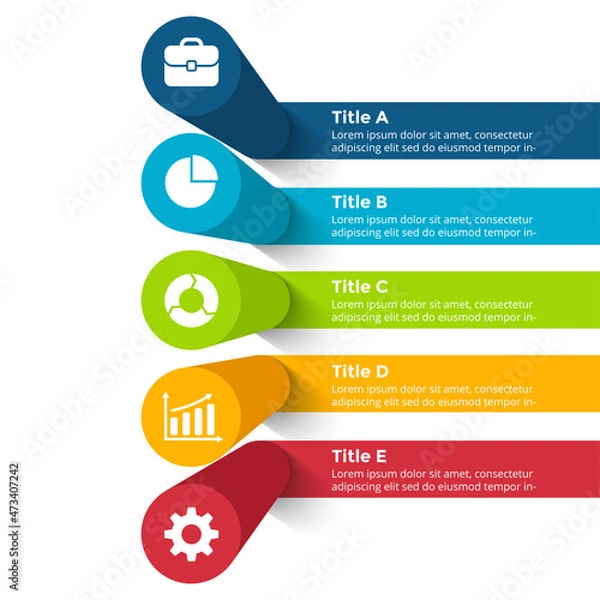 Obraz 3D Vector Perspective Infographic. Presentation template. 5 step options. Chart concept. Pillars with shadows.