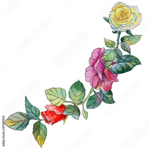 Obraz A bright watercolor bouquet of red, yellow and pink roses