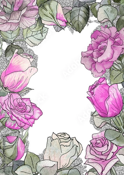 Obraz Rectangular  frame of bright watercolor roses