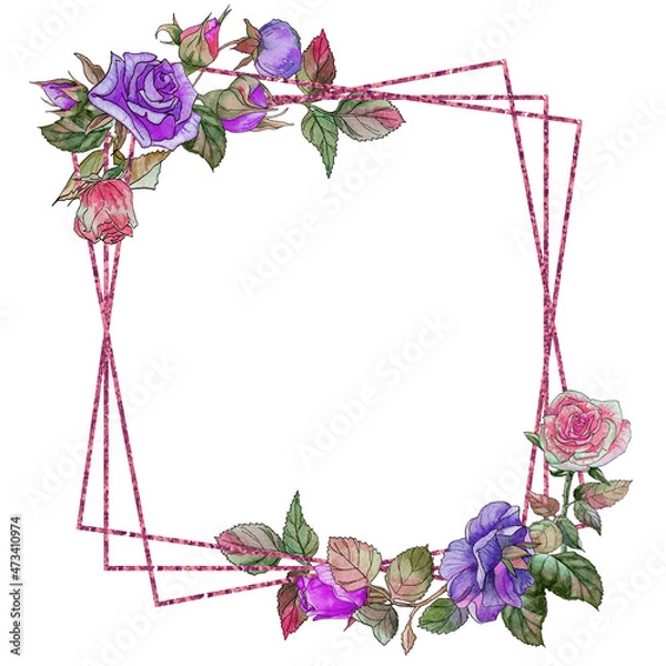 Obraz Square watercolor frame with pink and lilac roses