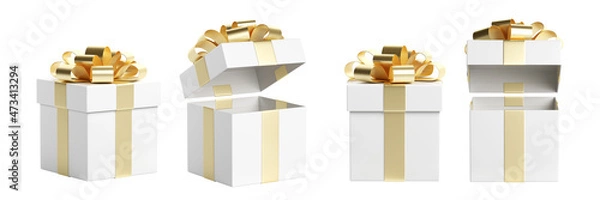 Fototapeta Set of white gift box open and closed. Isolated on a white background. 3D illustration