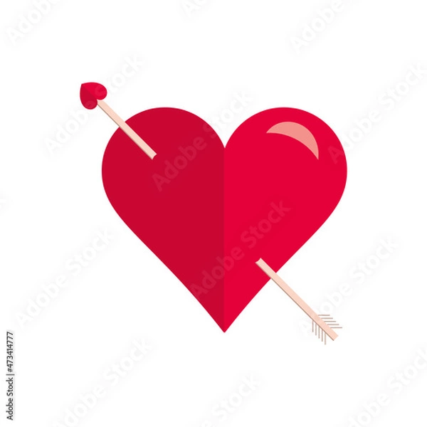 Fototapeta Arrowed vector red heart. Love symbol. Passion vector illustration. Cupid's arrow. Cupid. In love. Romantic rounded heart shape. Single heart. Lovely. Valentines decoration sign. Rounded style icon.