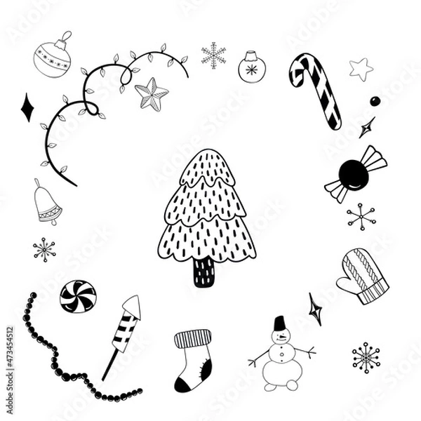 Obraz  Vector hand drawn Doodle cartoon set of objects and symbols on the Christmas theme