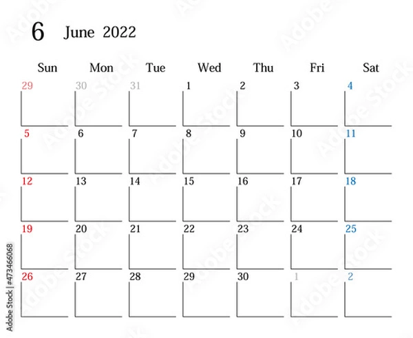 Obraz 2022年6月、日本のカレンダー
