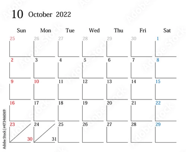 Obraz 2022年10月、日本のカレンダー