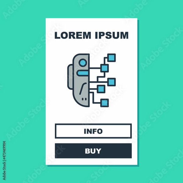 Fototapeta Filled outline Humanoid robot icon isolated on turquoise background. Artificial intelligence, machine learning, cloud computing. Vector