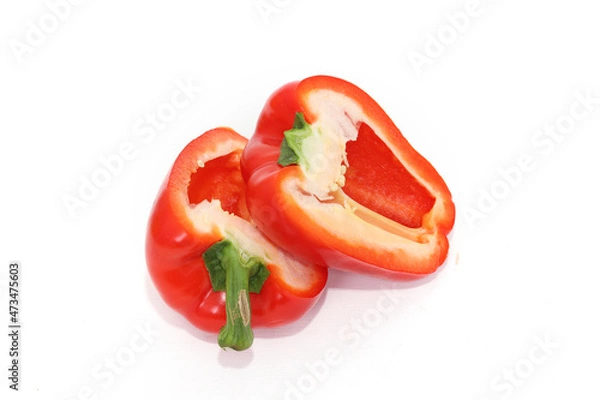 Fototapeta organic red and yellow bell peppers isolated on white background.