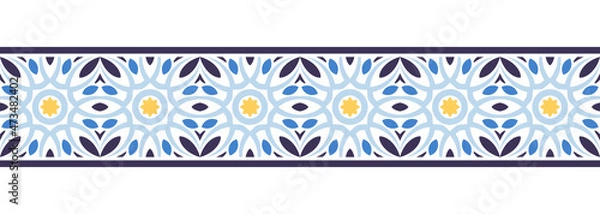 Fototapeta Border line seamless background. Decorative design seamless ornamental mosaic border pattern. Islamic, indian, arabic motifs. Abstract flower