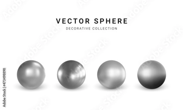 Obraz Set of silver sphere isolated on white background. Collection of bubble. Vector illustration