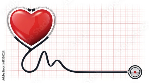 Obraz 3d heart beat cardiogram stethoscope vector template