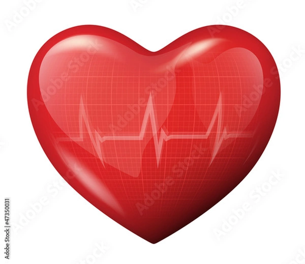 Obraz 3d vector heart with cardiogram reflection icon